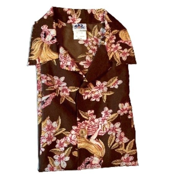 SUNDEK Sexy Hula Girls Surfing Shirt Brown Red Gold Mens Medium - Picture 8 of 14